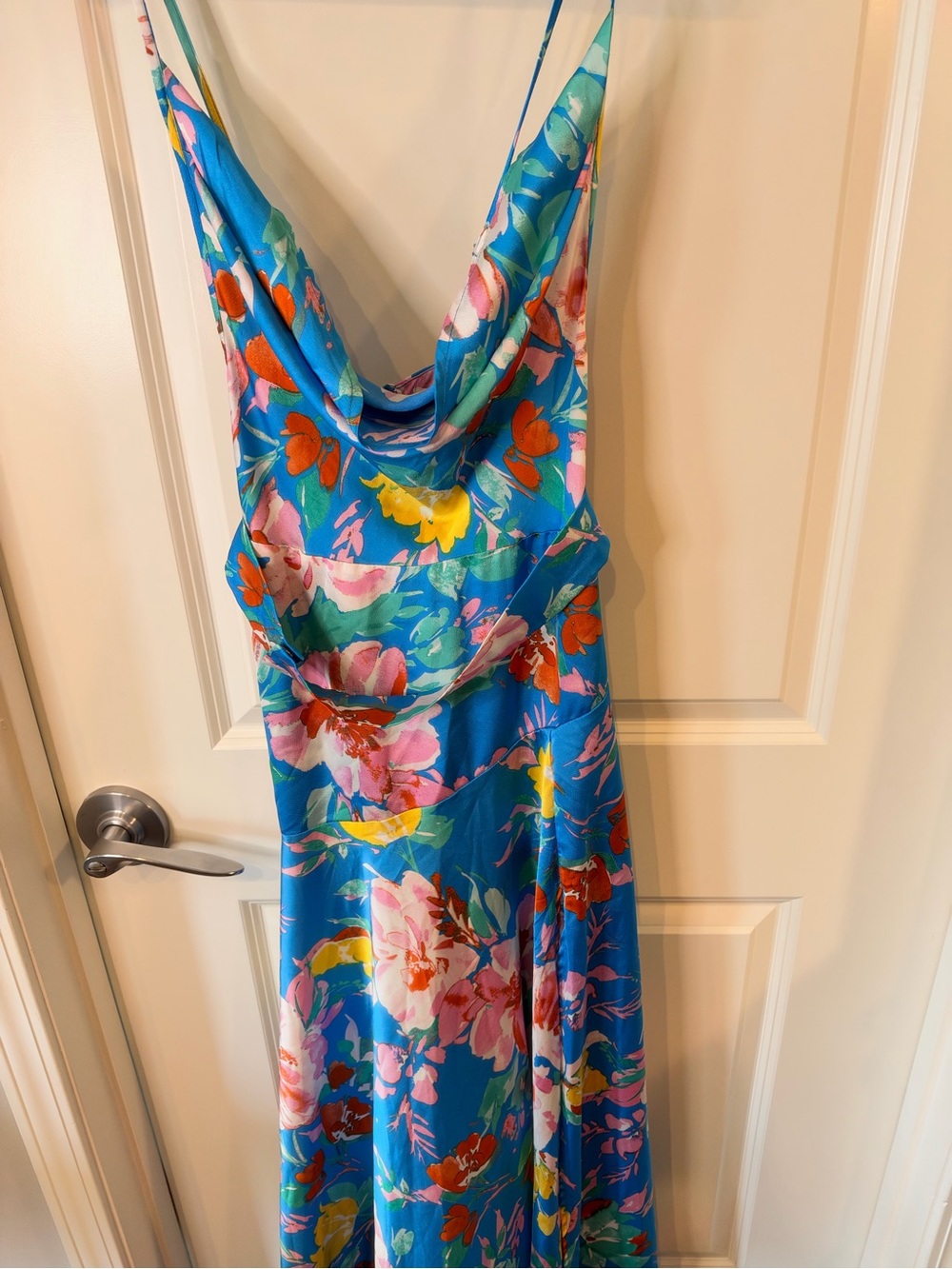 Fashion Nova Blue Tropical Floral Cowl Neck Maxi Dress - Picture 14 of 16